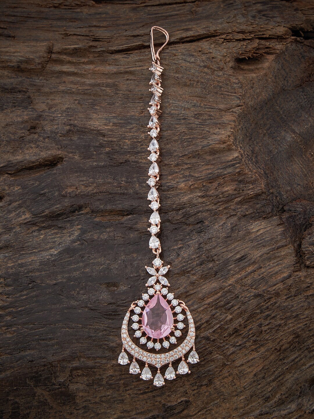 

Kushal's Fashion Jewellery Rose Gold-Plated CZ Studded Maang Tikka, White