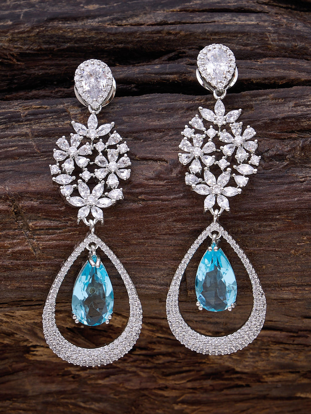 

Kushal's Fashion Jewellery Rhodium-Plated Cubic Zirconia Contemporary Drop Earrings, Turquoise blue