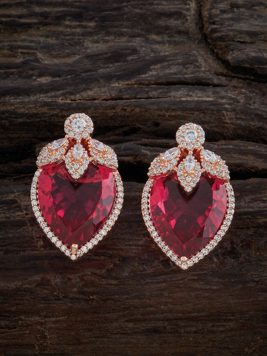 

Kushal's Fashion Jewellery Rose-Gold Plated Contemporary Studs Earrings, Red