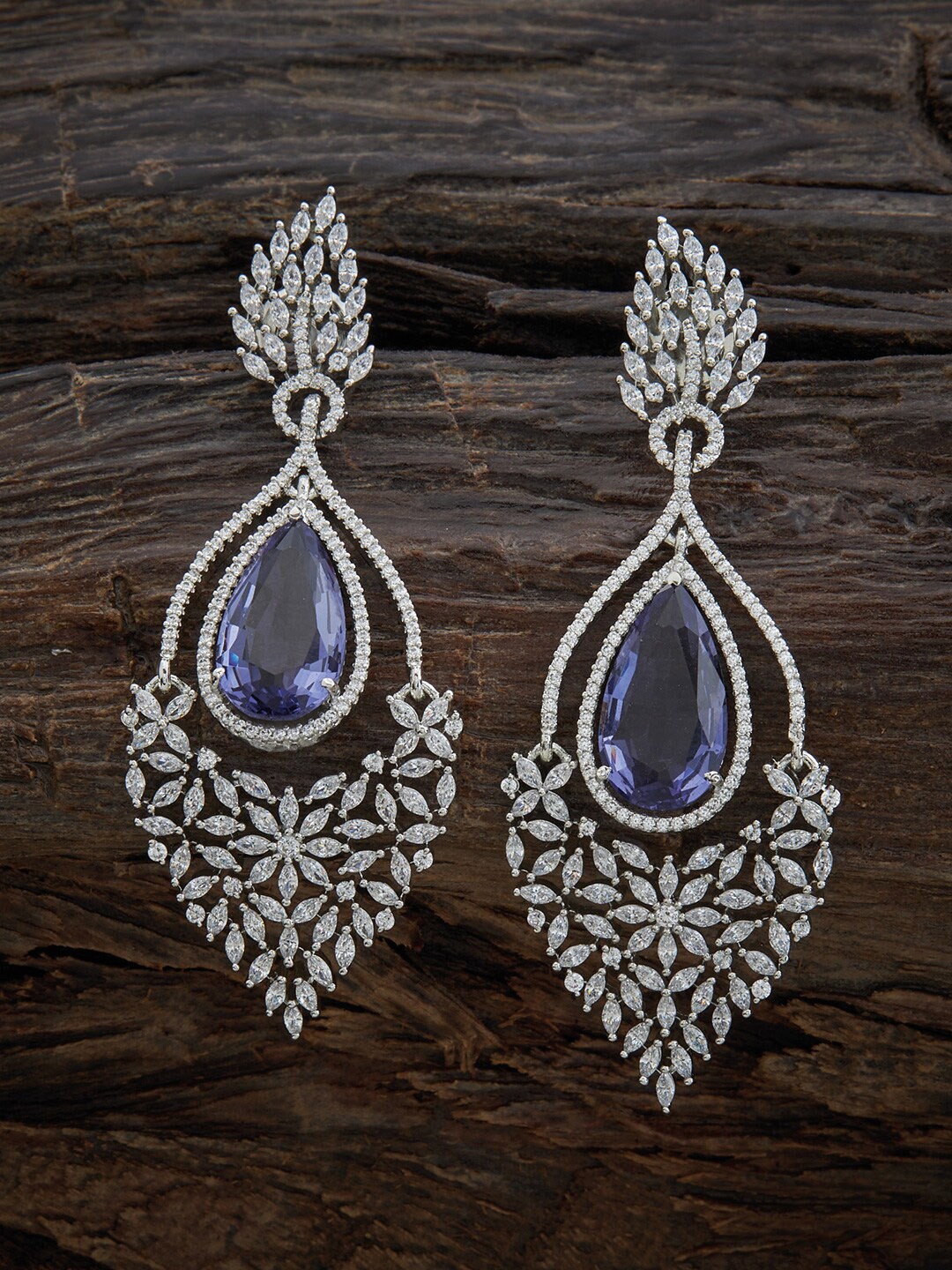 

Kushal's Fashion Jewellery Rhodium-Plated Contemporary Drop Earrings, Blue