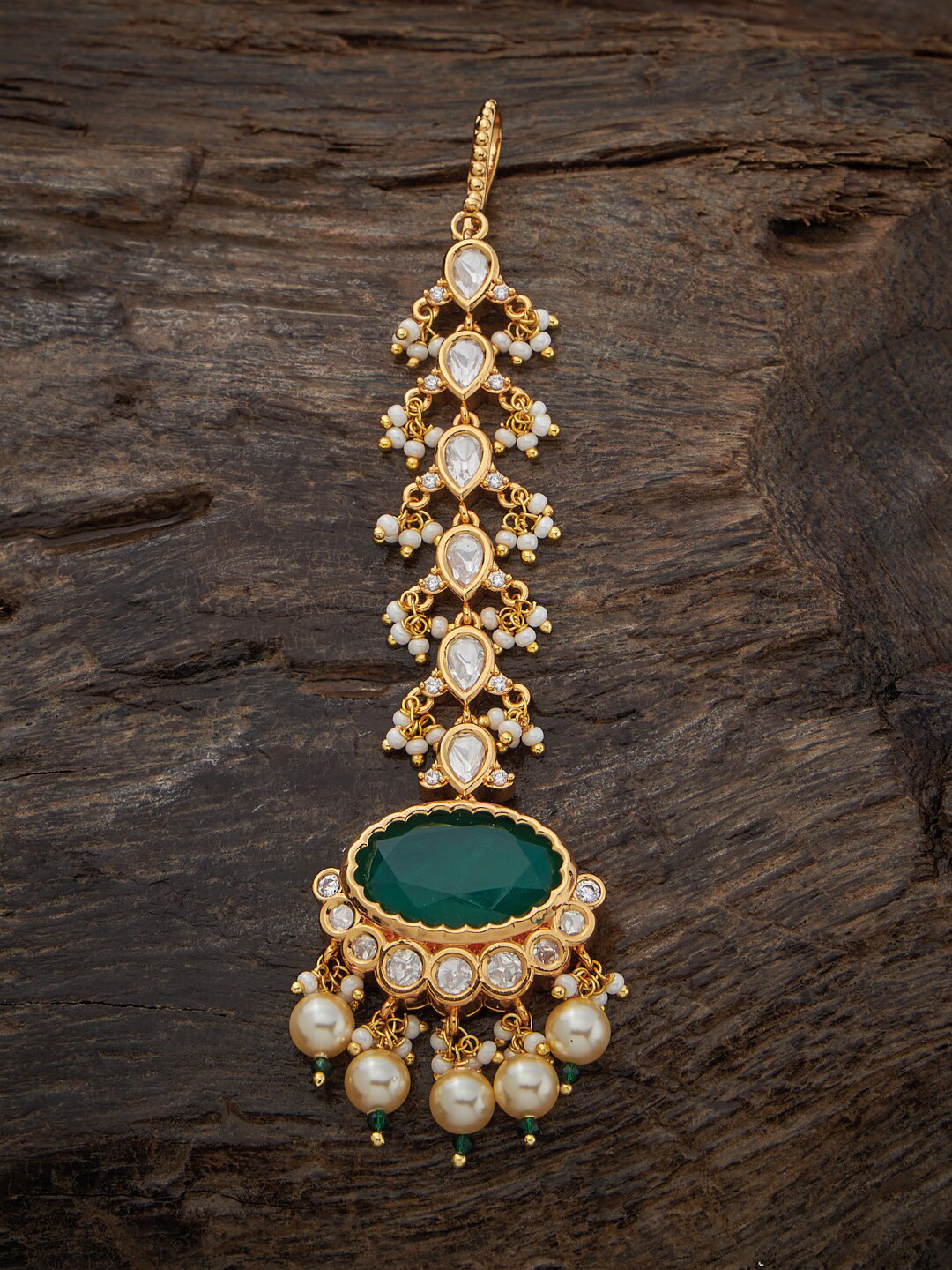 

Kushal's Fashion Jewellery Kundan Studded & Beaded Maang Tikka, Green