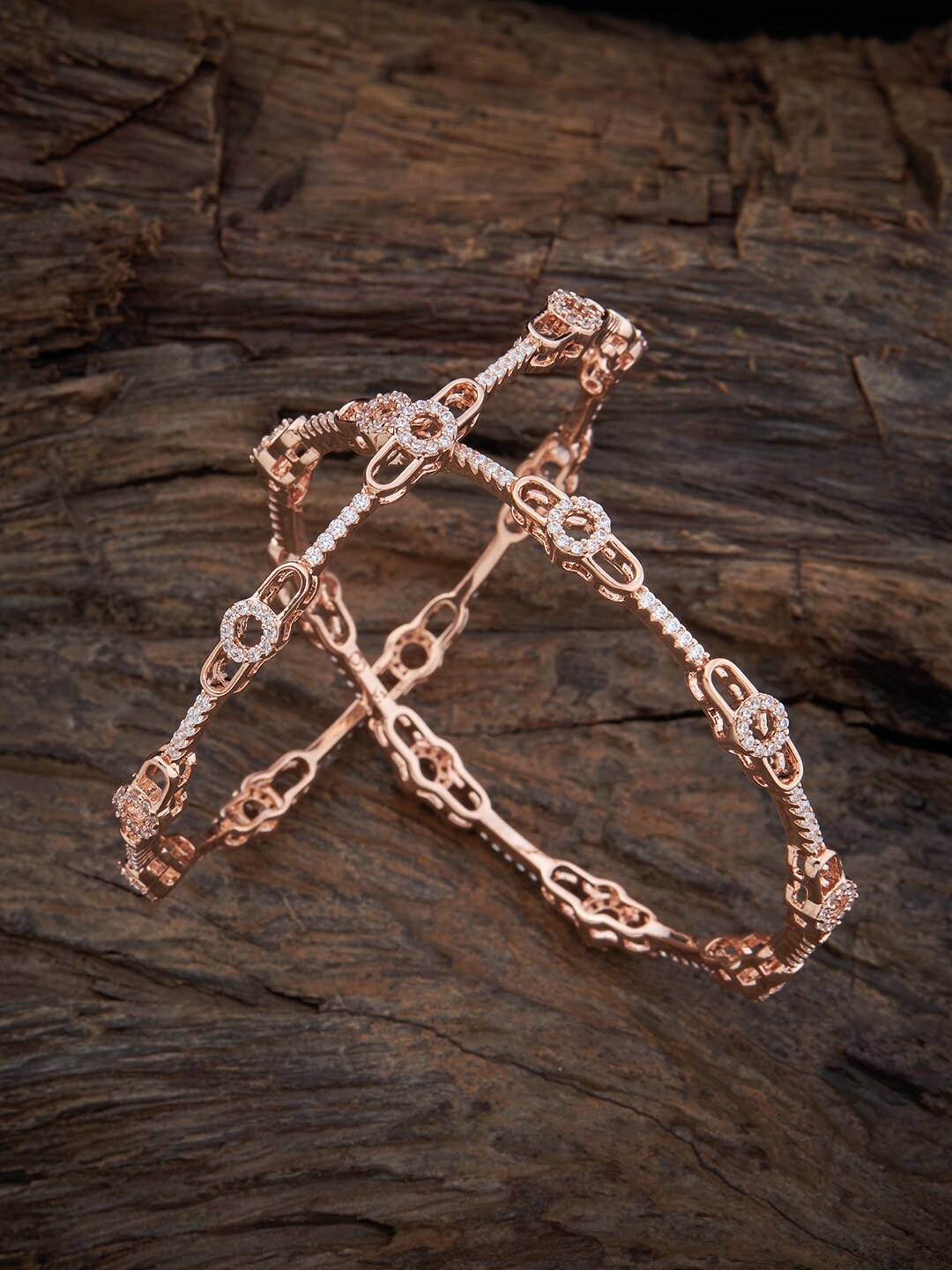 

Kushal's Fashion Jewellery Women Set Of 2 Rose Gold-Plated White AD-Studded Bangles