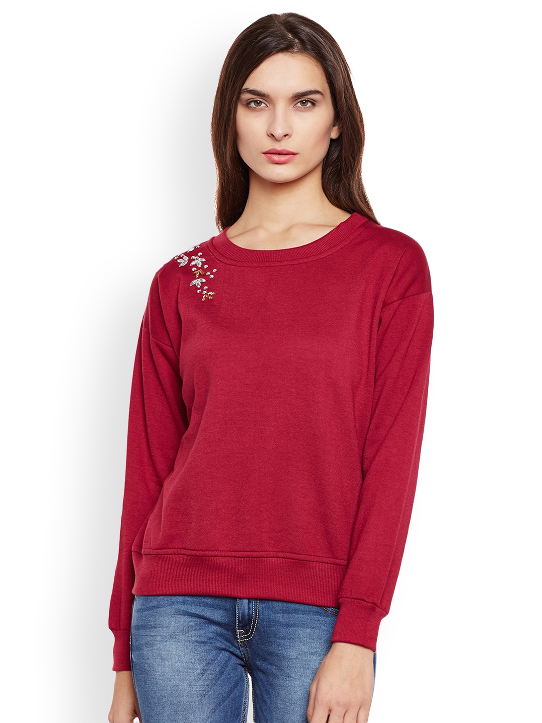 

Belle Fille Women Maroon Solid Sweatshirt