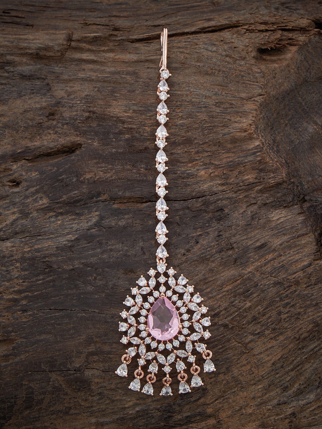 

Kushal's Fashion Jewellery Rose Gold-Plated CZ-Studded Maang Tikka, Pink