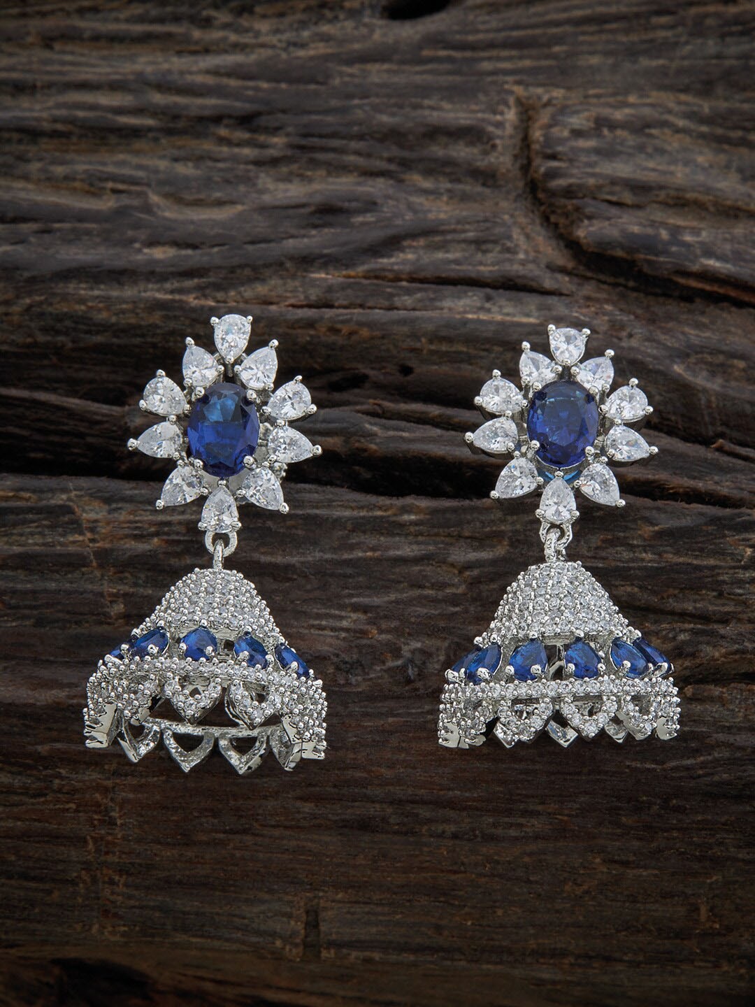 

Kushal's Fashion Jewellery Rhodium-Plated Contemporary Jhumkas Earrings, Blue