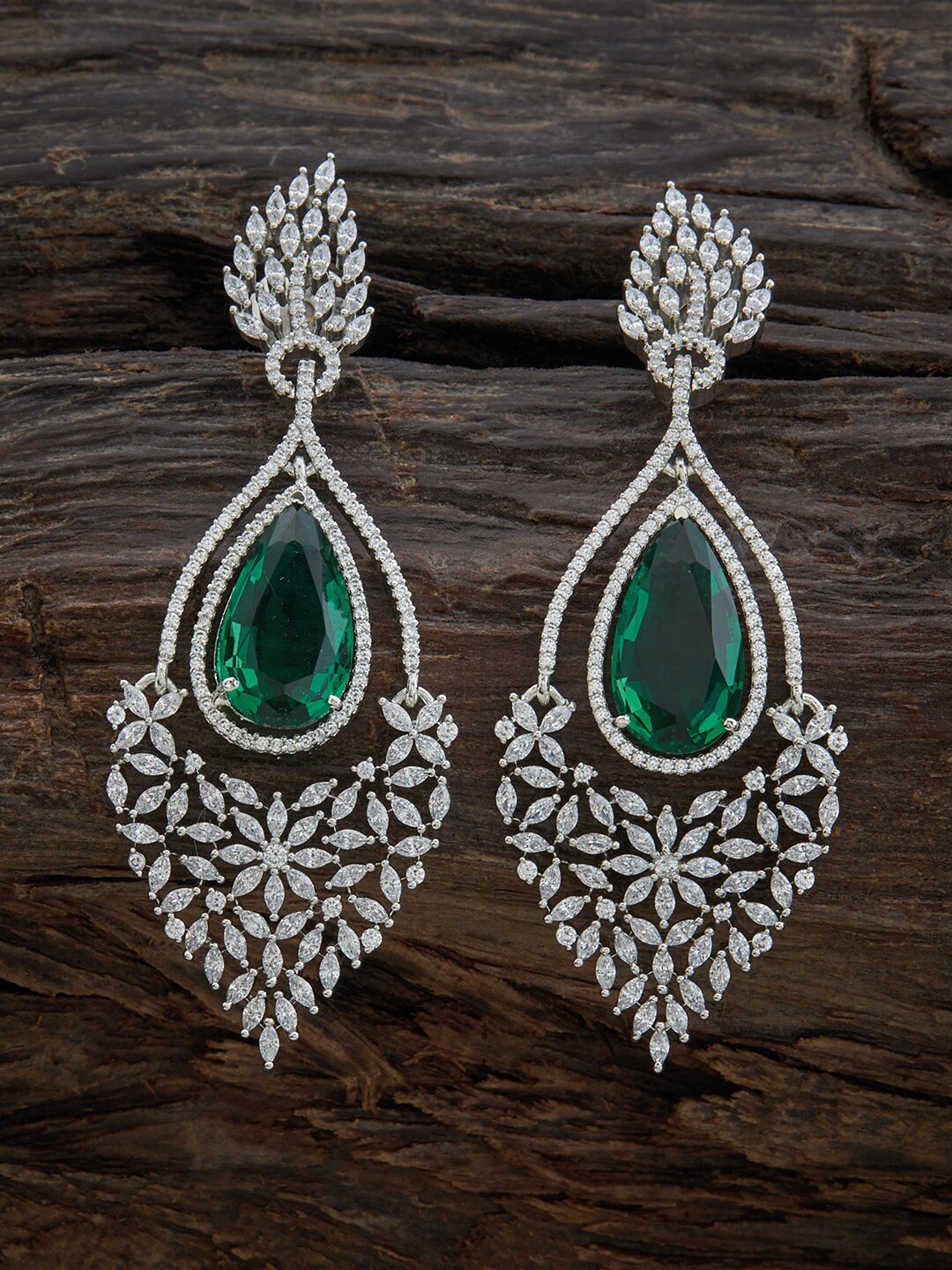 

Kushal's Fashion Jewellery Rhodium-Plated Contemporary Drop Earrings, Green