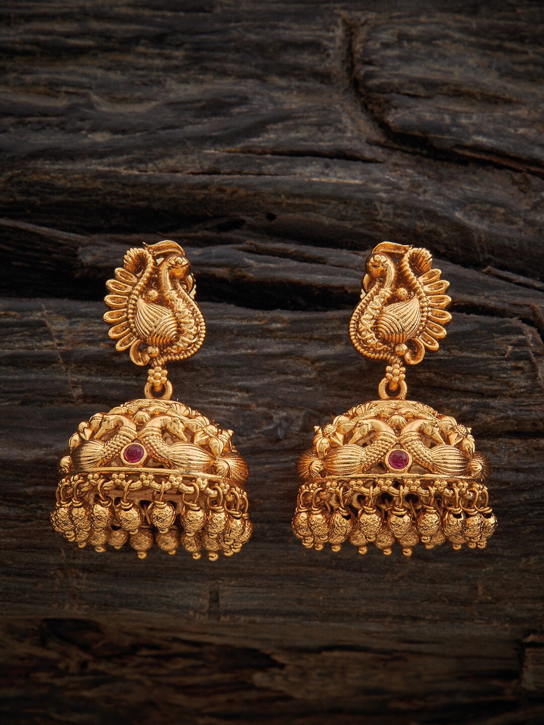 

Kushal's Fashion Jewellery Gold-Plated Contemporary Jhumkas Earrings, Red