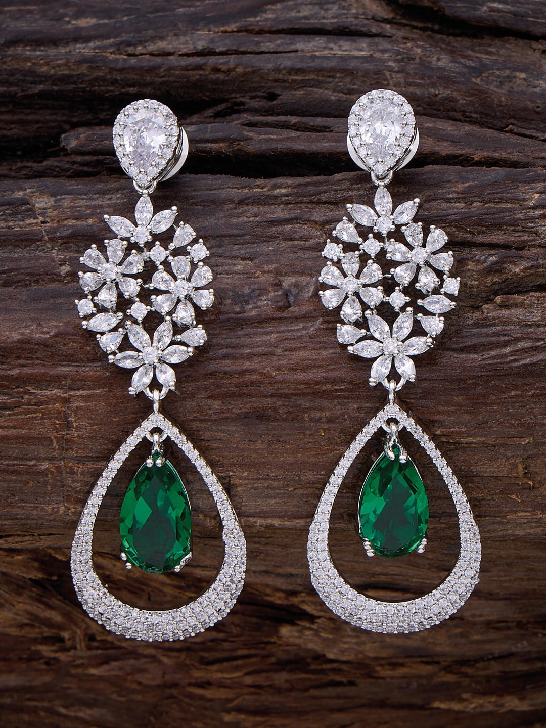 

Kushal's Fashion Jewellery Rhodium-Plated Cubic Zirconia Contemporary Drop Earrings, Green