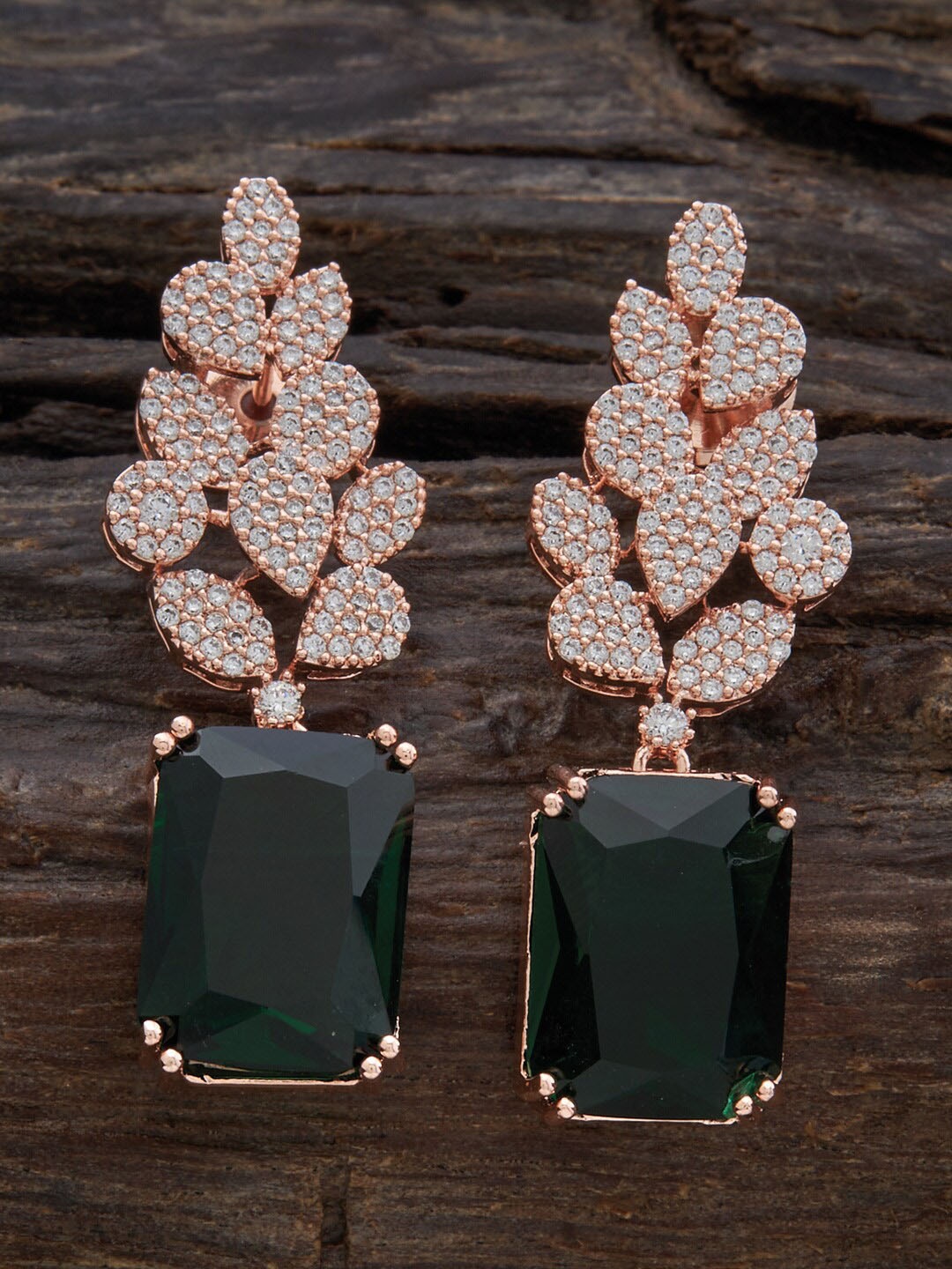 

Kushal's Fashion Jewellery Rose Gold-Plated Contemporary Drop Earrings, Green