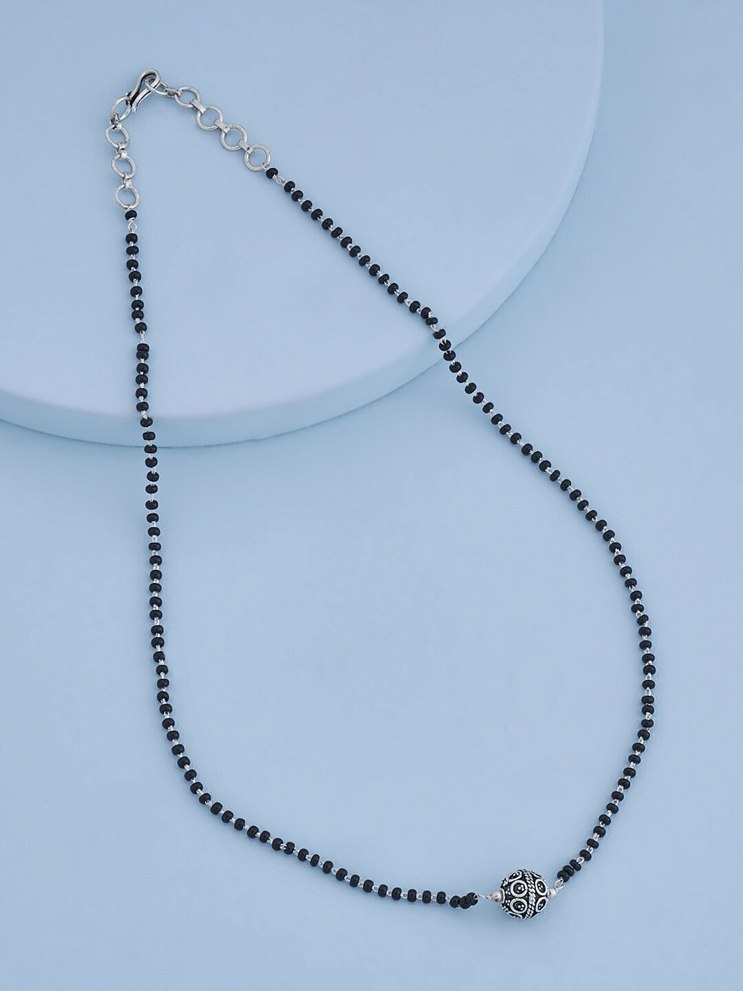 

Kushal's Fashion Jewellery Rhodium-Plated Beaded & Oxidised Mangalsutra, Silver