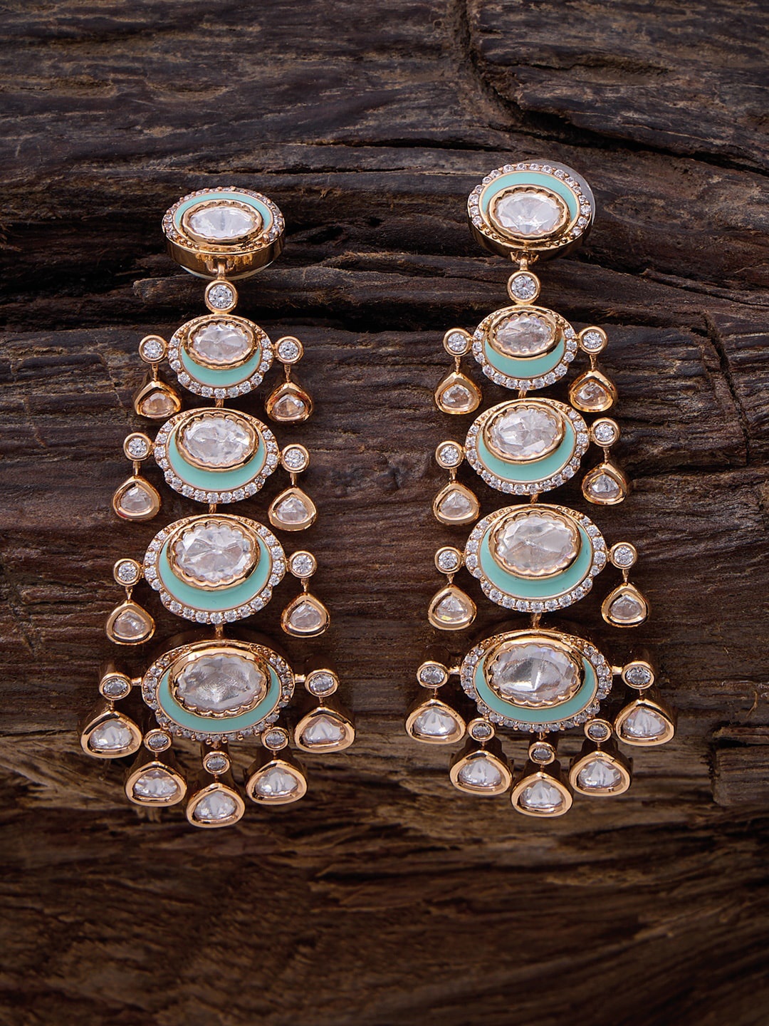 

Kushal's Fashion Jewellery Gold-Plated Kundan Contemporary Drop Earrings, Sea green