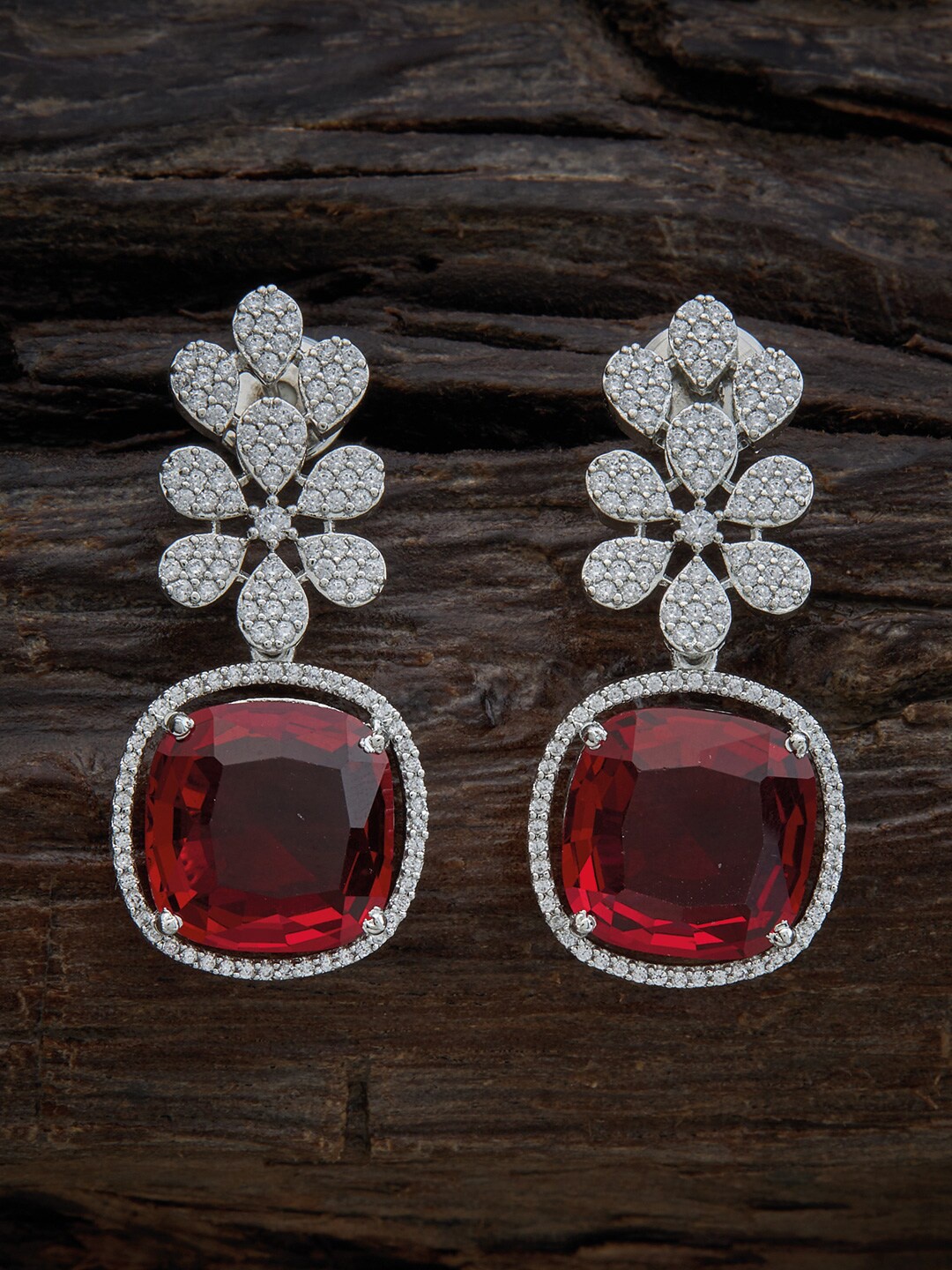 

Kushal's Fashion Jewellery Rhodium-Plated Contemporary Drop Earrings, Red