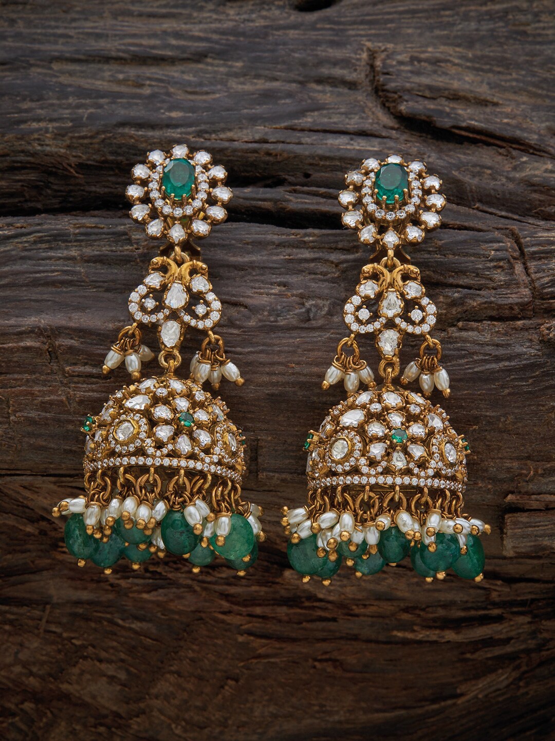 

Kushal's Fashion Jewellery 92.5 Pure Silver Gold-Plated Jhumkas Earrings, Green