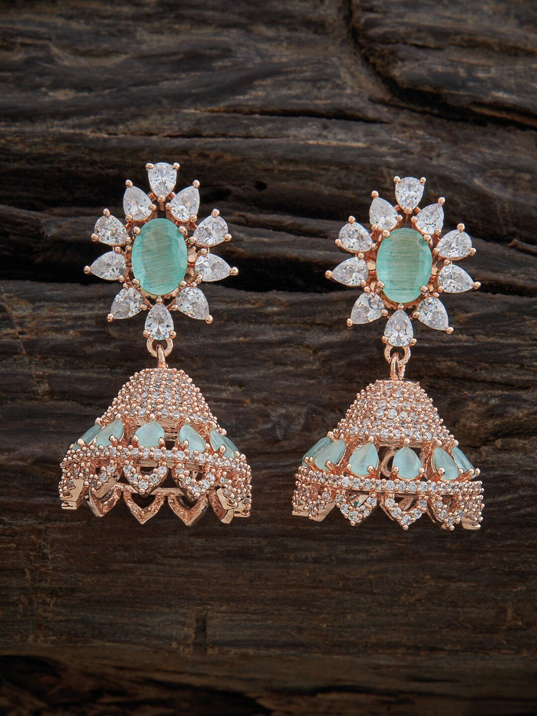 

Kushal's Fashion Jewellery Rose-Gold Plated Jhumkas Earrings, Sea green