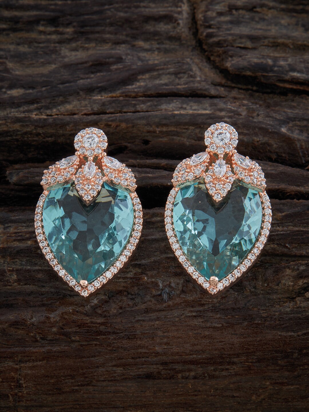 

Kushal's Fashion Jewellery Rose-Gold Plating Contemporary Studs Earrings, Sea green