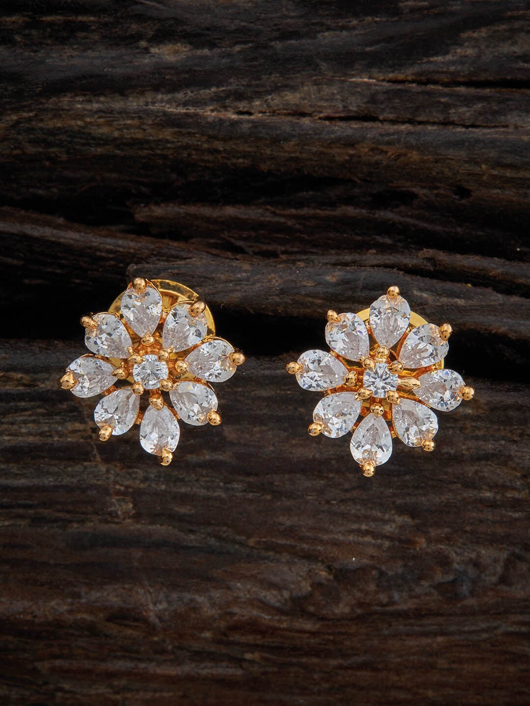 

Kushal's Fashion Jewellery Gold-Plated Cubic Zirconia Floral Studs Earrings, White