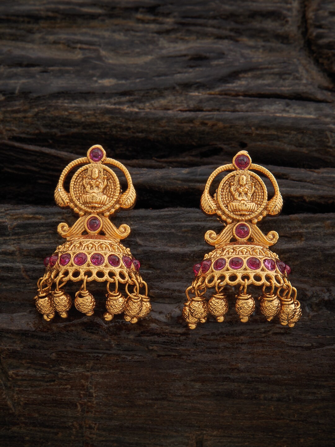 

Kushal's Fashion Jewellery Contemporary Antique Jhumkas Earrings, Red
