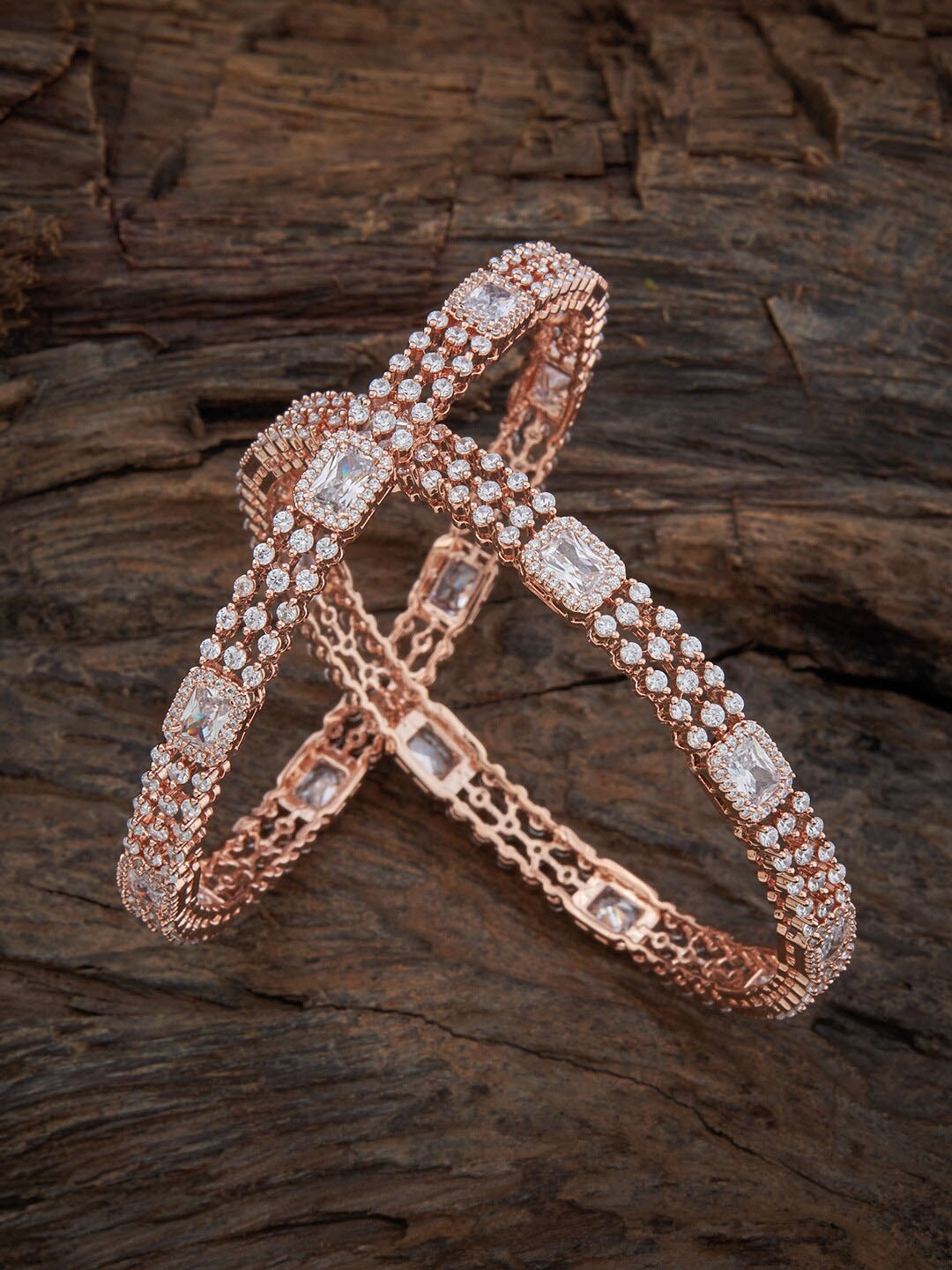 

Kushal's Fashion Jewellery Rose-Gold Plated Cubic Zirconia Studded Bangles