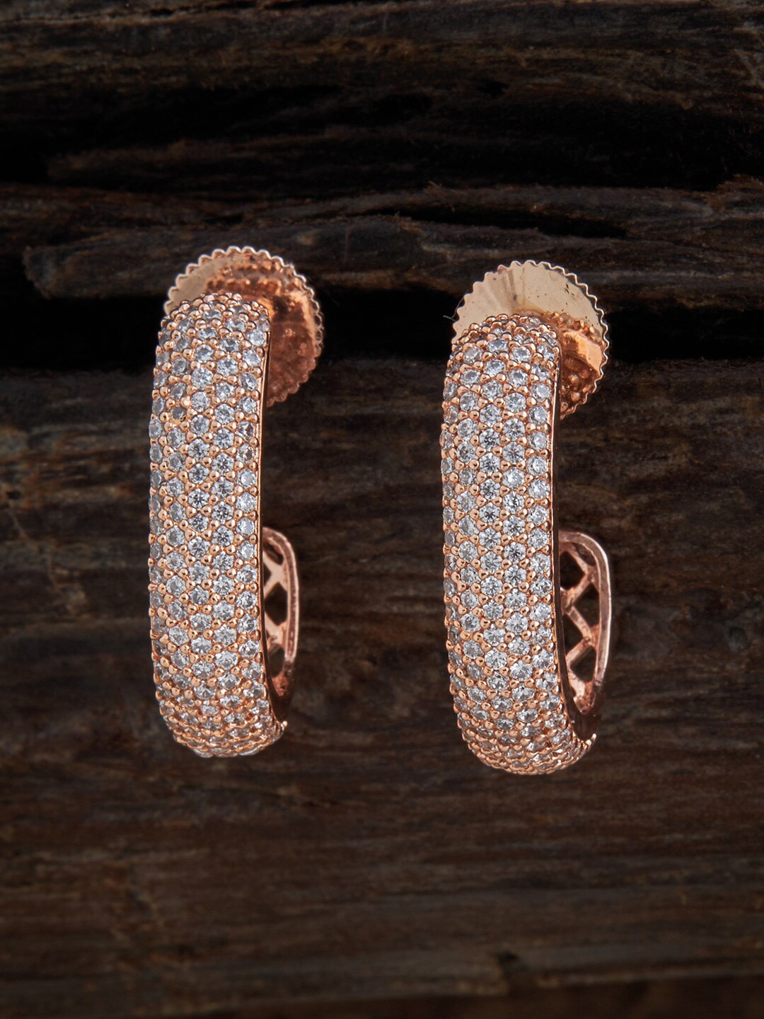 

Kushal's Fashion Jewellery Rose Gold Plated Sparkling Cubic Zirconia Half Hoop Earrings, White
