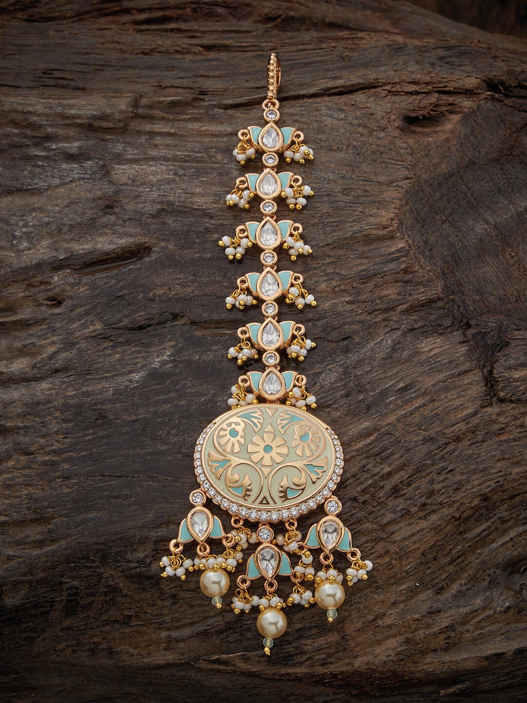 

Kushal's Fashion Jewellery Kundan Studded & Beaded Maang Tikka, White