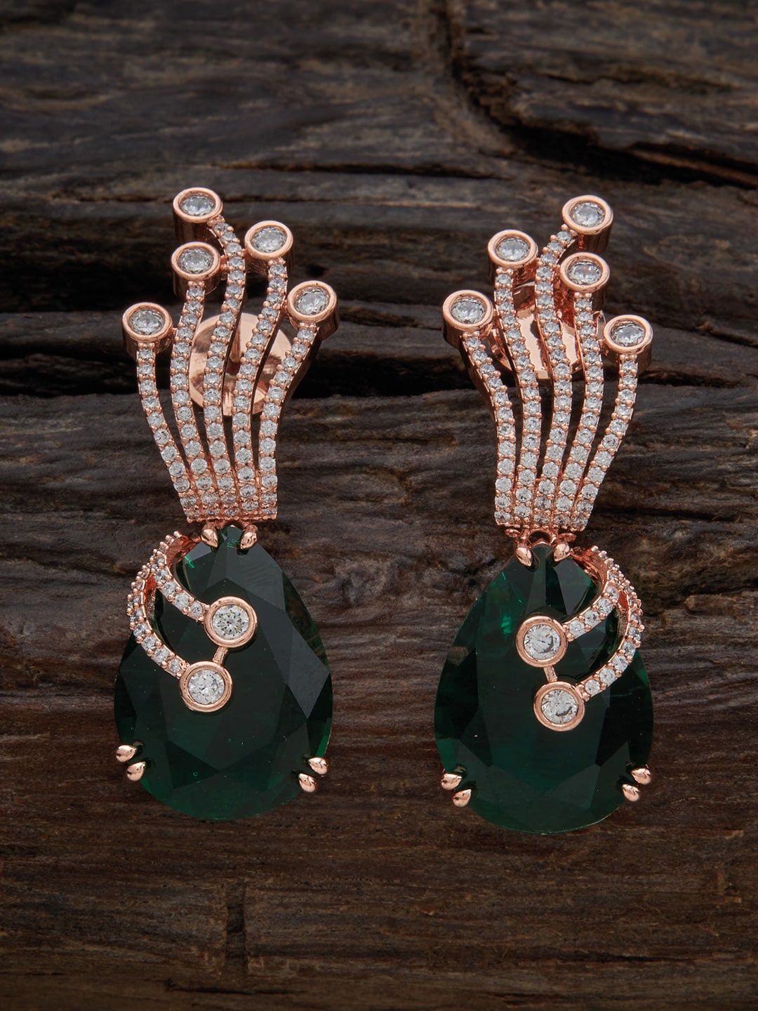 

Kushal's Fashion Jewellery Rose Gold-Plated Cubic Zirconia Contemporary Studs Earrings, Green