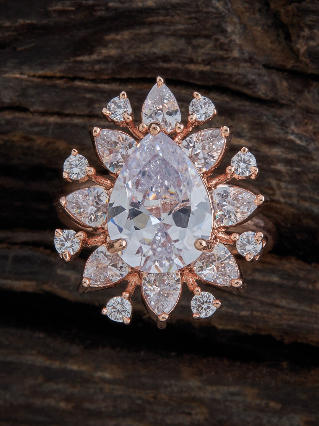 

Kushal's Fashion Jewellery Rose-Gold Plated CZ Studded Finger Ring, White