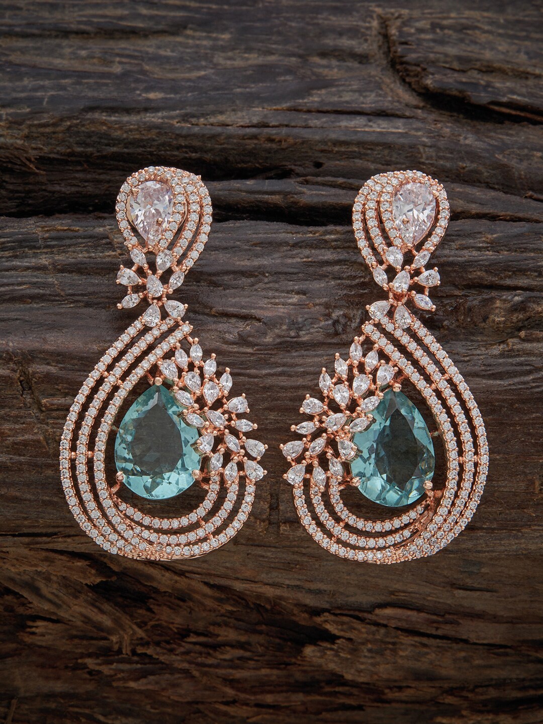 

Kushal's Fashion Jewellery Rose Gold-Plated Contemporary Drop Earrings, Sea green
