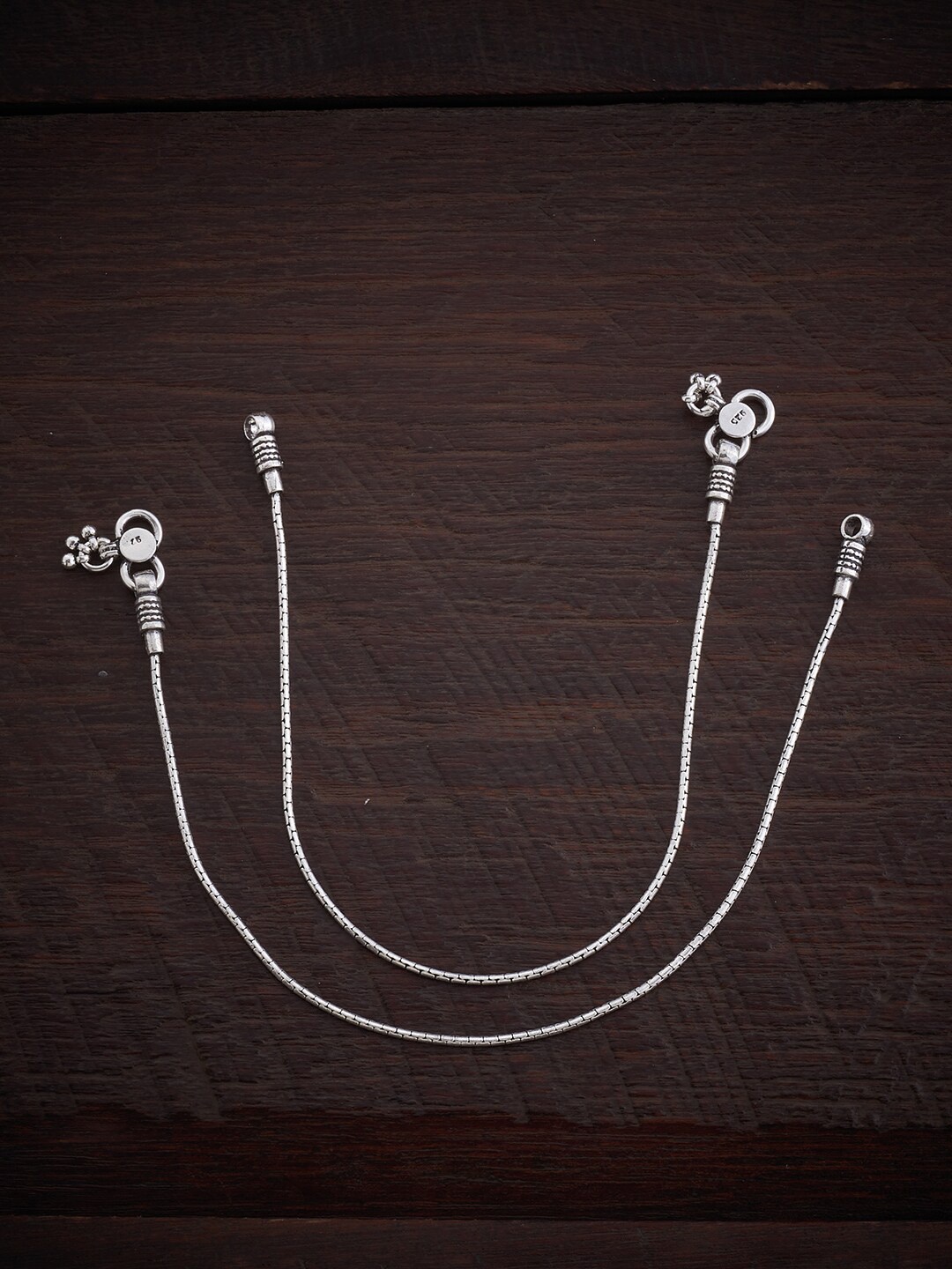 

Kushal's Fashion Jewellery 92.5 Pure Silver Set Of 2 Rhodium-Plated Beaded Anklet