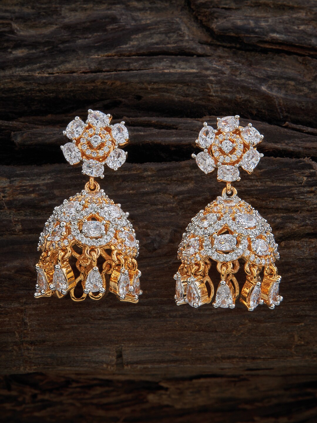 

Kushal's Fashion Jewellery Gold-Plated Dome Shaped Jhumkas Earrings, White