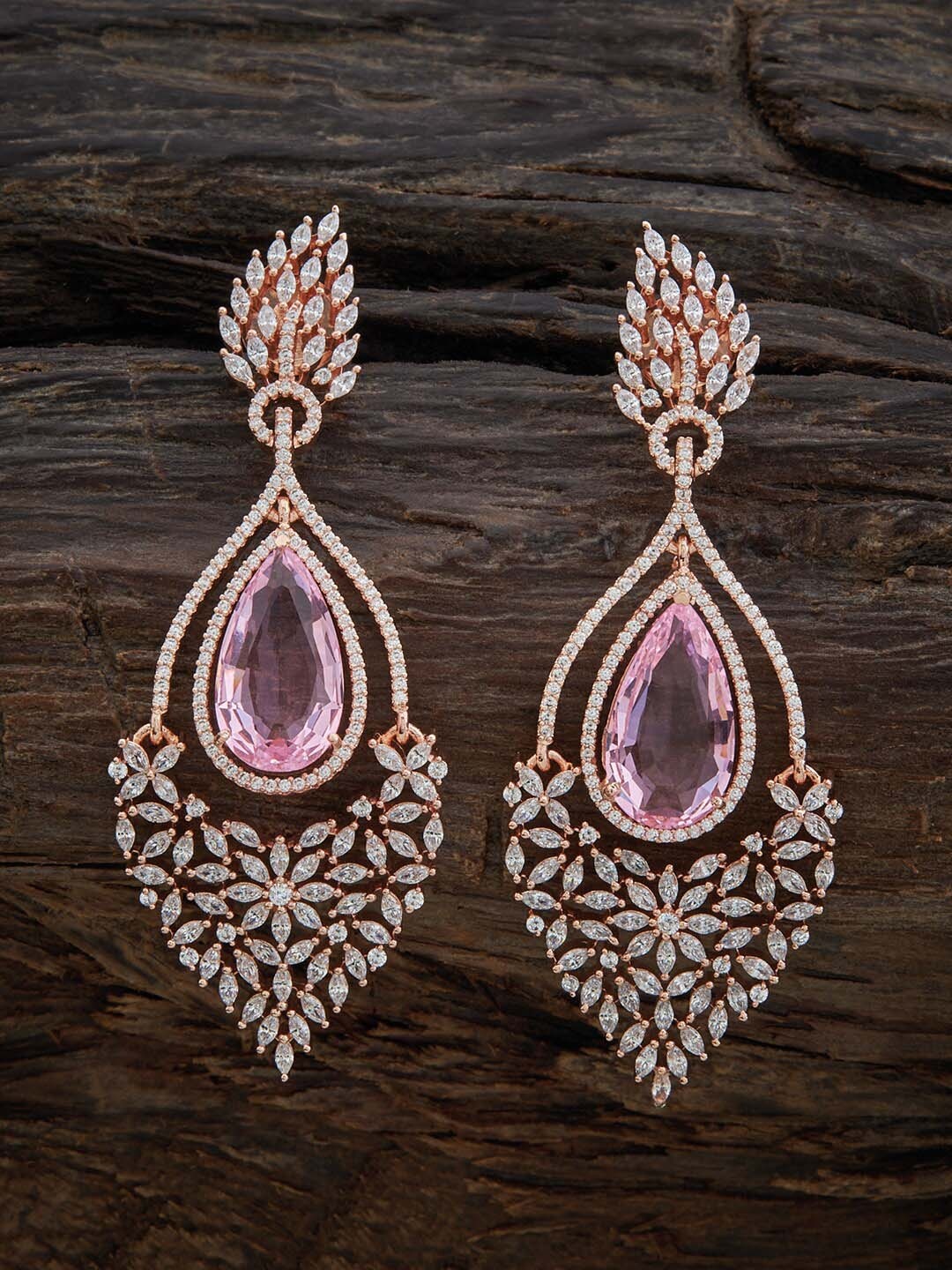 

Kushal's Fashion Jewellery Rose Gold-Plated Contemporary Drop Earrings, Pink