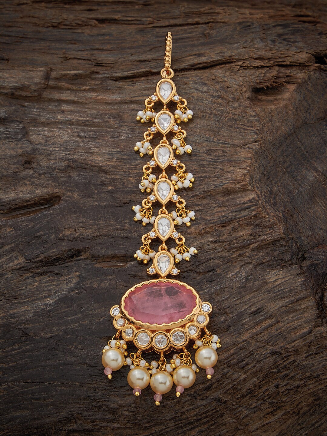 

Kushal's Fashion Jewellery Kundan Studded & Beaded Maang Tika, Pink