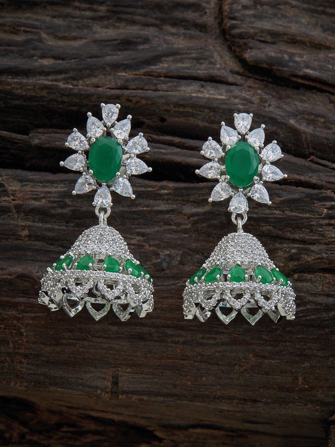 

Kushal's Fashion Jewellery Rhodium-Plated Jhumkas Earrings, Green