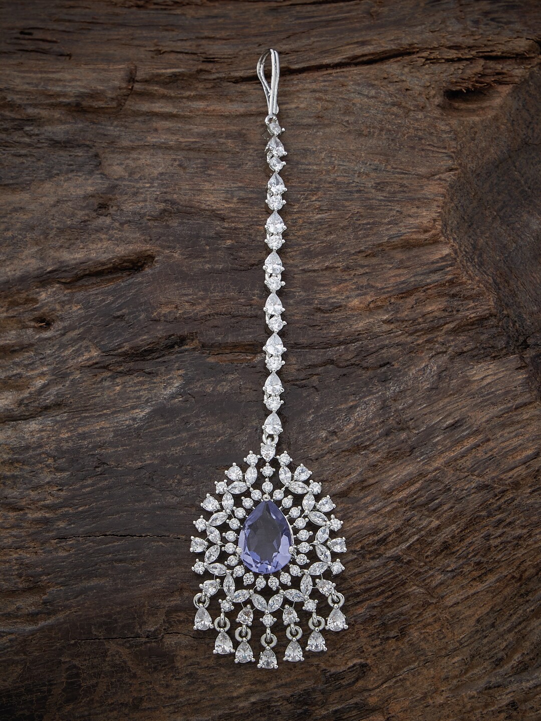 

Kushal's Fashion Jewellery Rhodium-Plated CZ Studded Maang Tikka, White