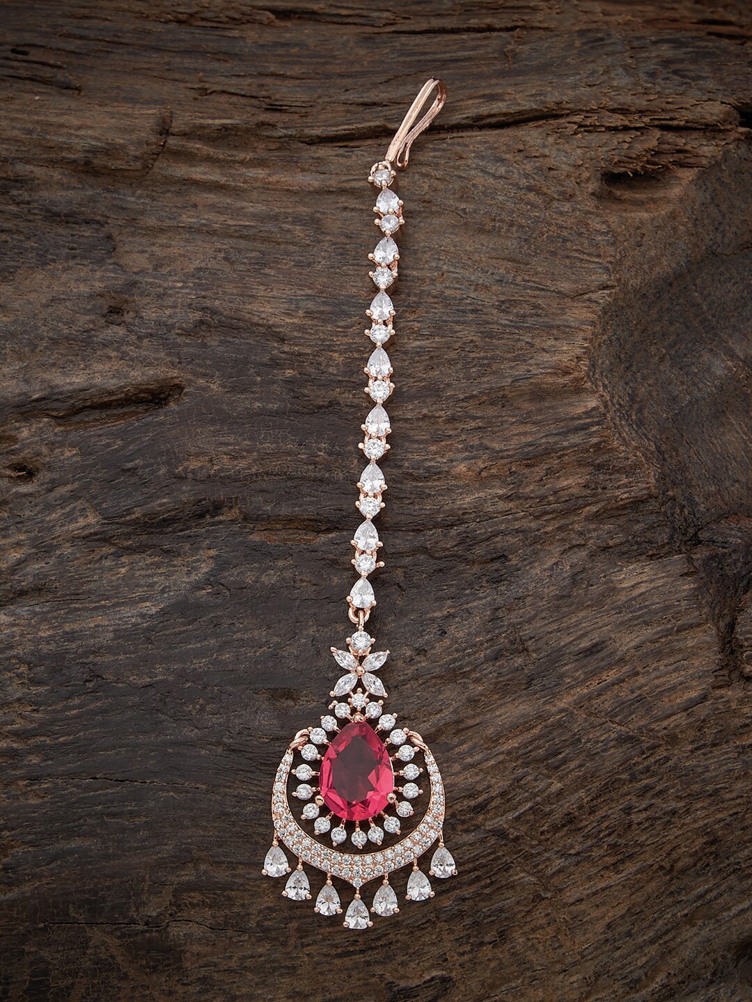 

Kushal's Fashion Jewellery Rose Gold-Plated CZ-Studded Maang Tika, White