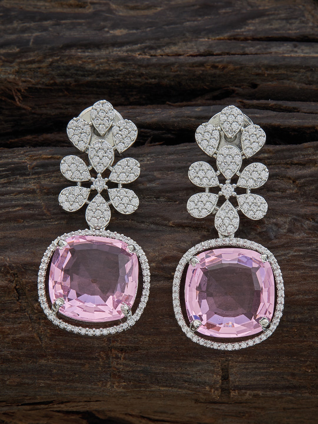 

Kushal's Fashion Jewellery Rhodium Plated Contemporary Cubic Zirconia Drop Earrings, Pink