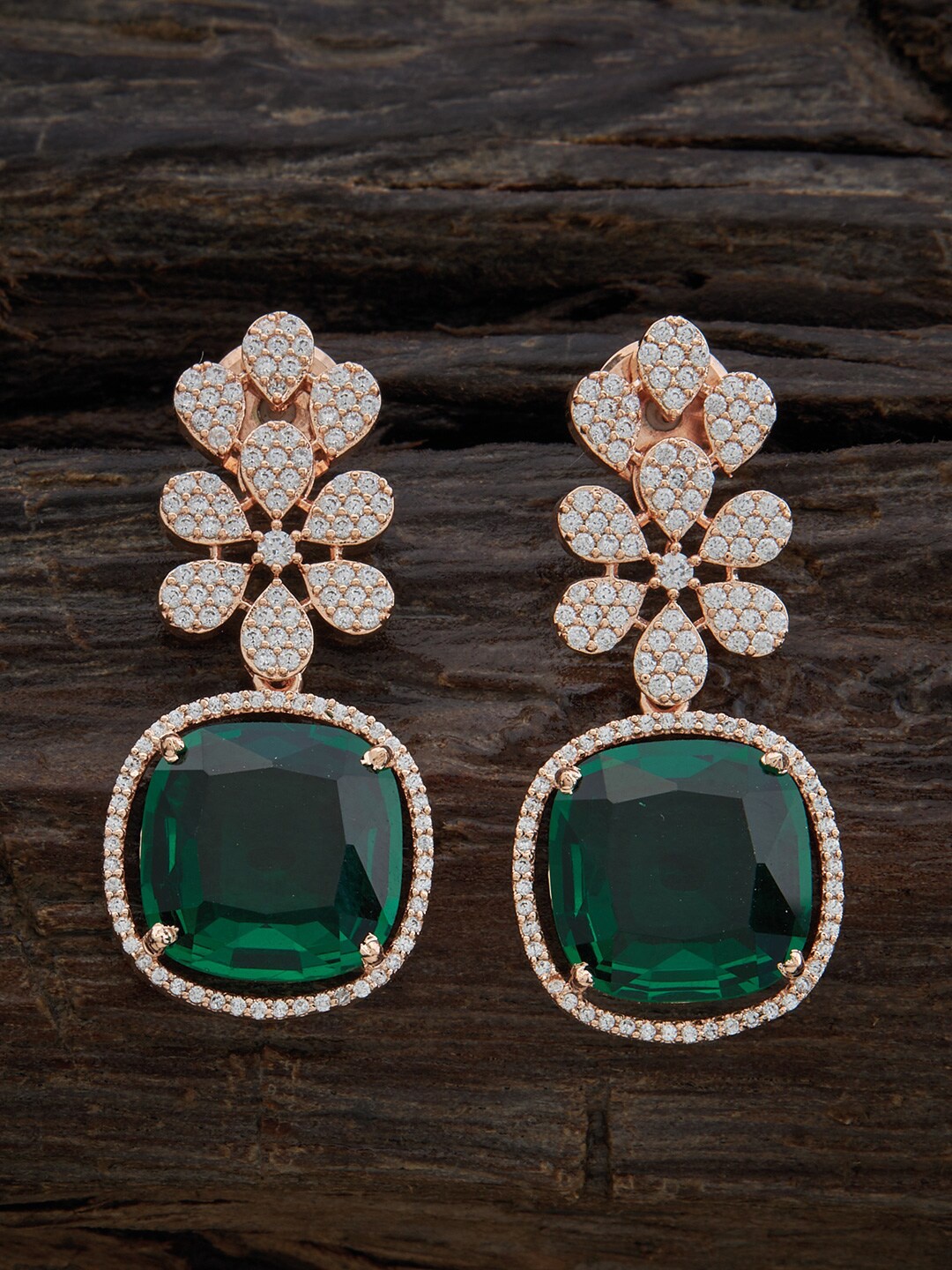 

Kushal's Fashion Jewellery Rose-Gold Plated Contemporary Studs Earrings, Green