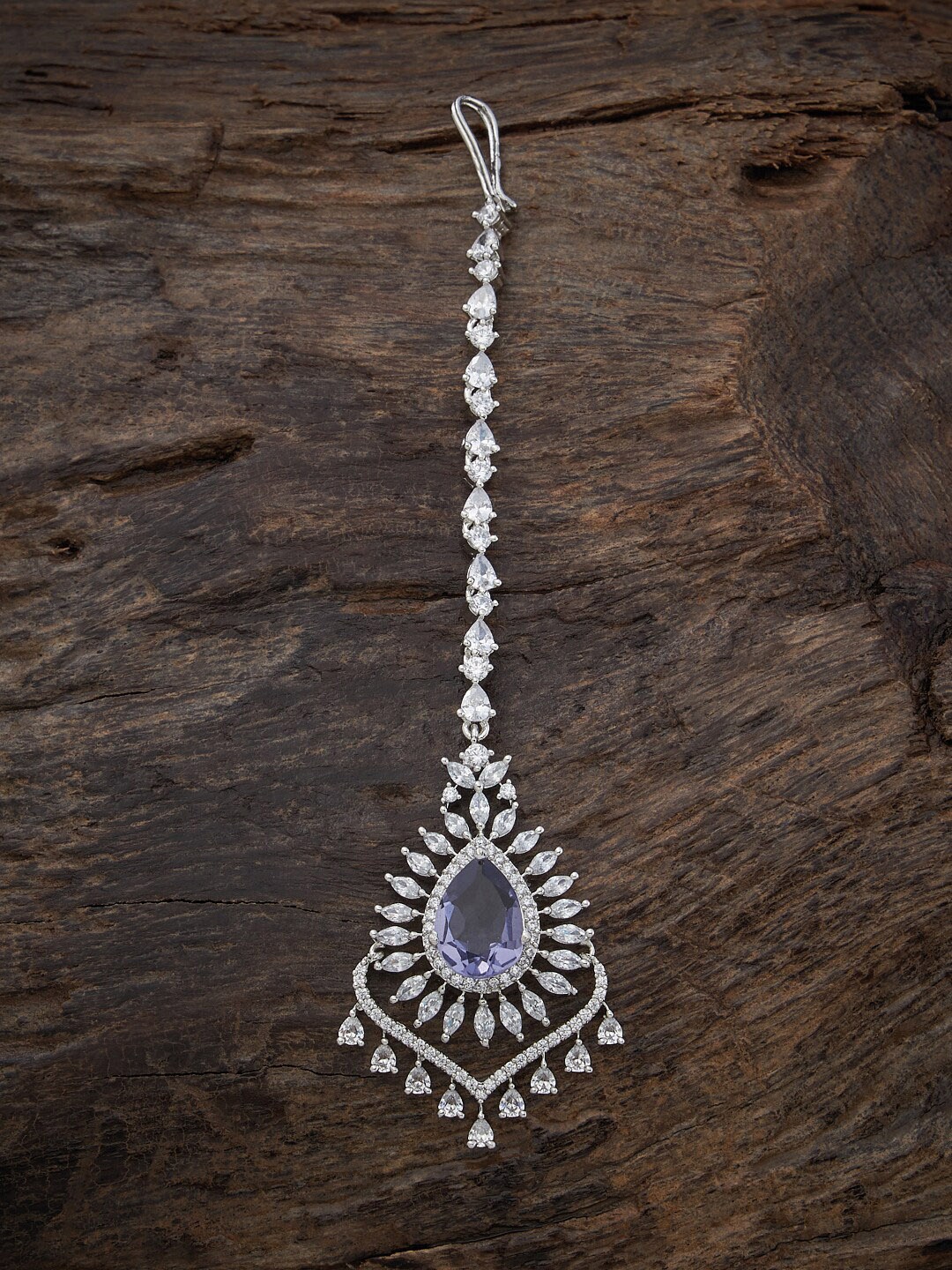 

Kushal's Fashion Jewellery Rhodium-Plated & CZ-Studded Maang Tika, White