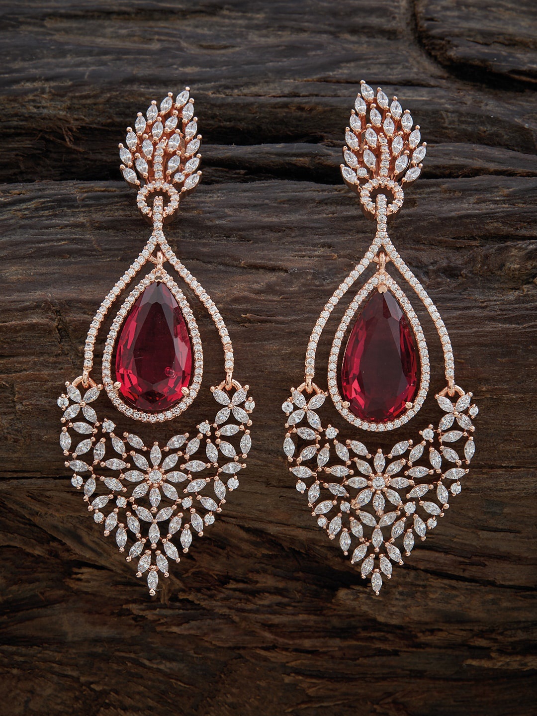 

Kushal's Fashion Jewellery Rose Gold-Plated Contemporary Drop Earrings, Red