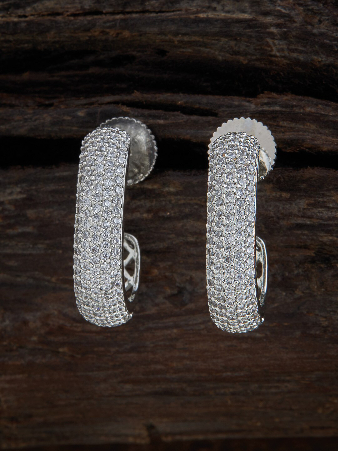 

Kushal's Fashion Jewellery Rhodium-Plated Cubic Zirconia Studded Half Hoop Earrings, White