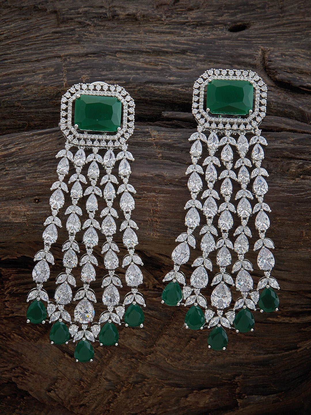 

Kushal's Fashion Jewellery Rhodium-Plated Contemporary Drop Earrings, Green