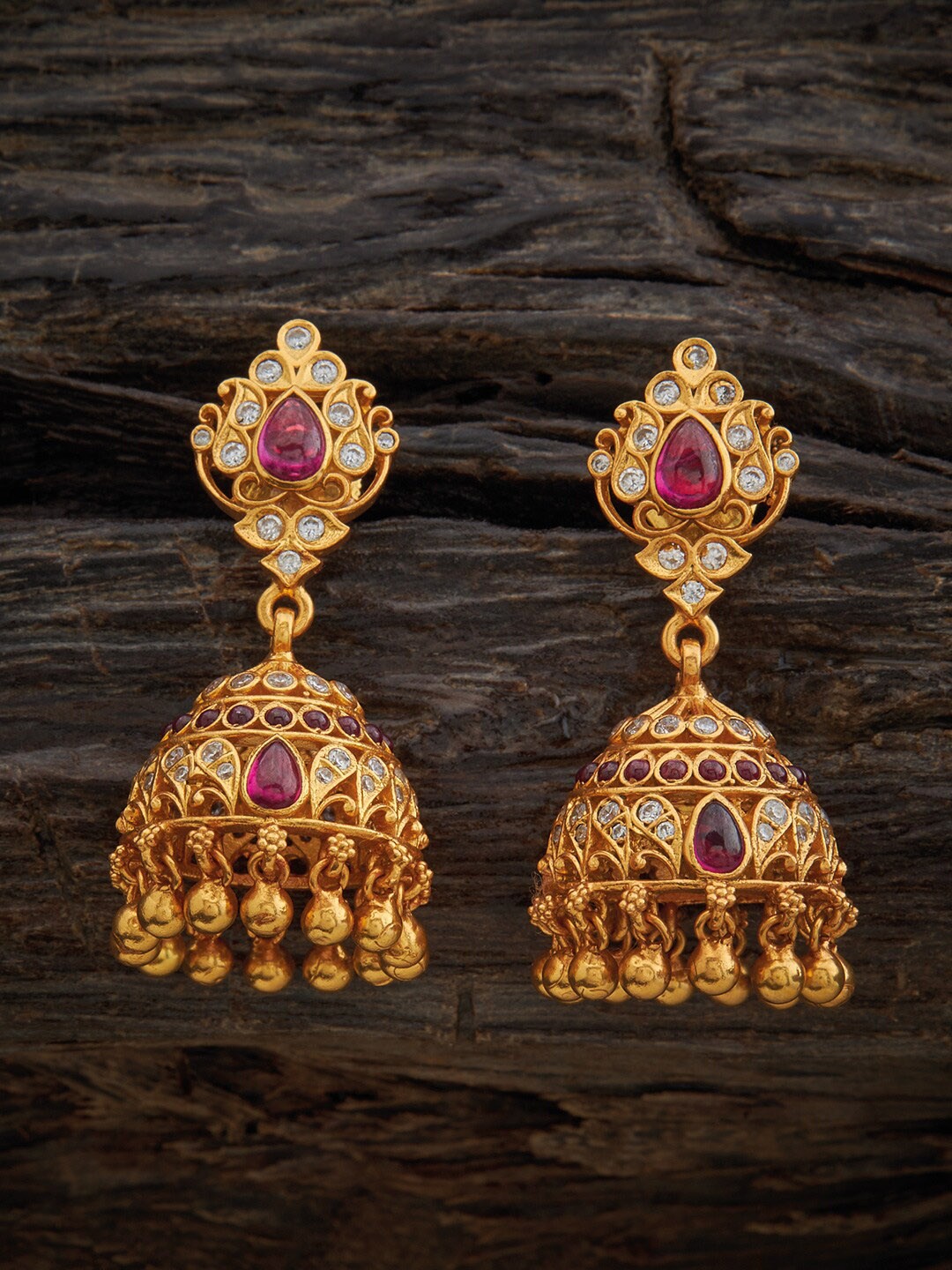 

Kushal's Fashion Jewellery 92.5 Pure Silver Contemporary Jhumkas Earrings, Red