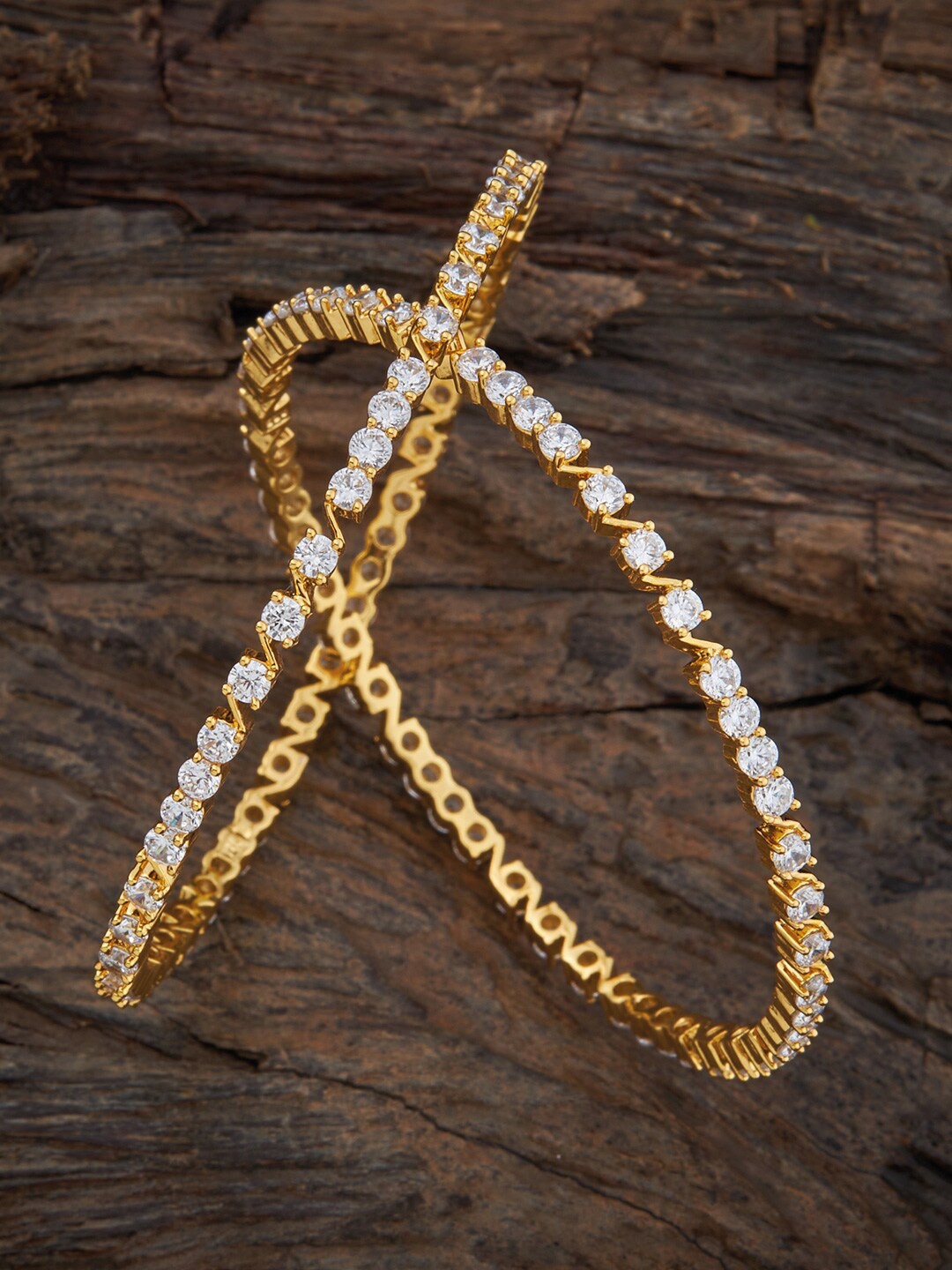 

Kushal's Fashion Jewellery Set Of 2 Gold-Plated & CZ-Studded Bangles, White