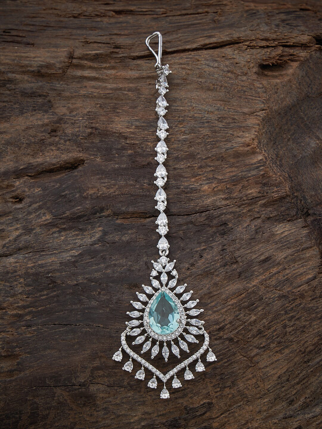 

Kushal's Fashion Jewellery Rhodium-Plated CZ Studded Maang Tikka, White