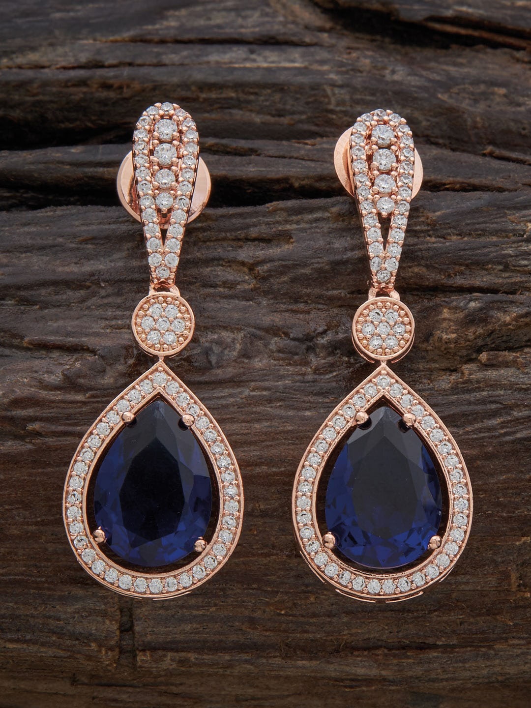 

Kushal's Fashion Jewellery Rose Gold-Plated Cubic Zirconia Teardrop Shaped Drop Earrings, Blue