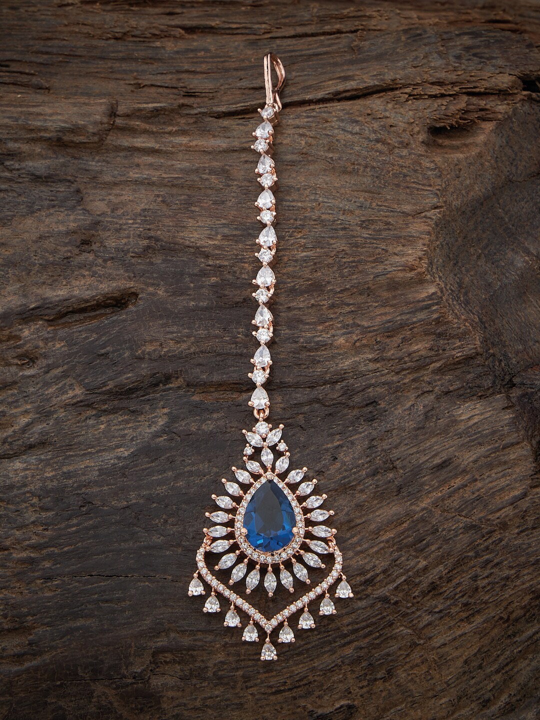 

Kushal's Fashion Jewellery Rose Gold-Plated CZ Studded Maang Tikka, Blue