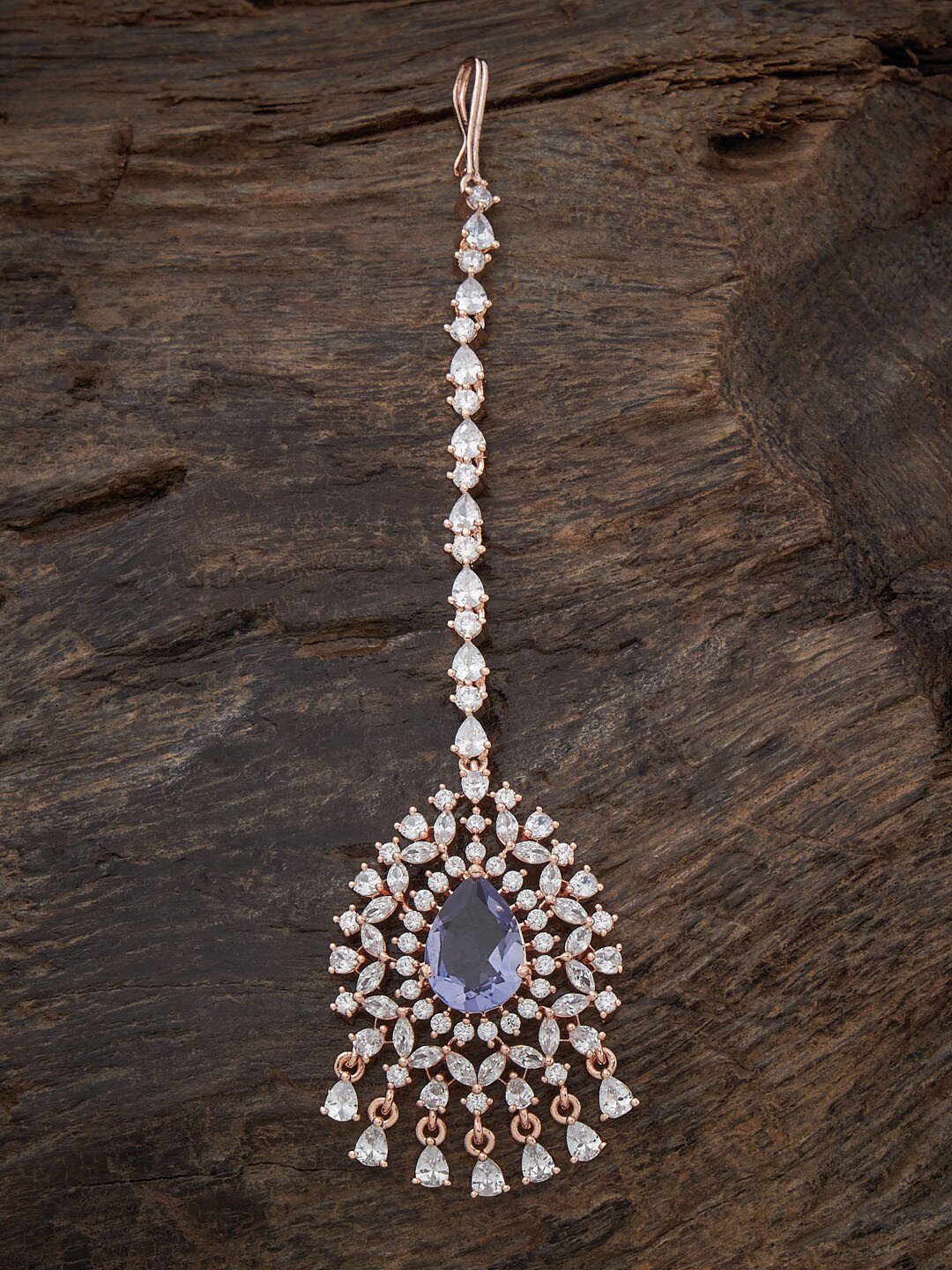

Kushal's Fashion Jewellery Rose Gold-Plated & CZ-Studded Maang Tika, White