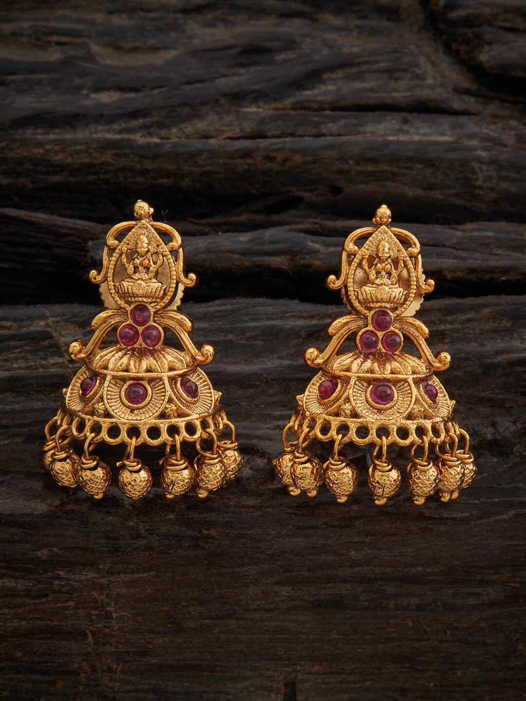 

Kushal's Fashion Jewellery Gold-Plated Temple Contemporary Drop Earrings, Red