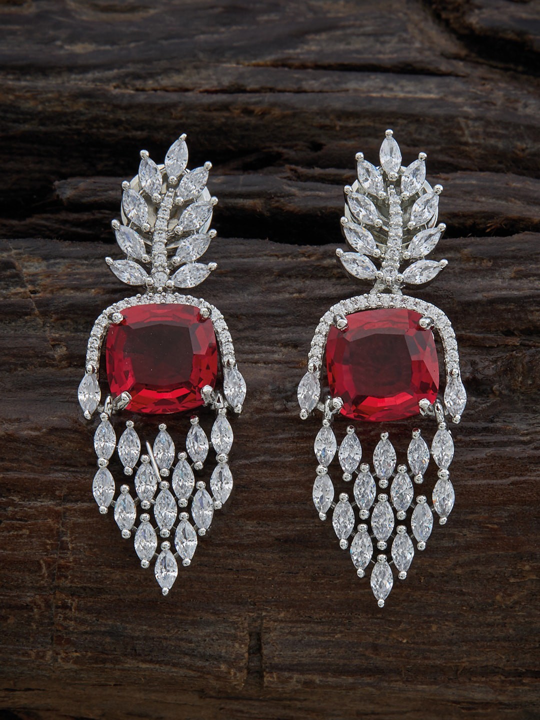 

Kushal's Fashion Jewellery Rhodium-Plated Contemporary Drop Earrings, Red