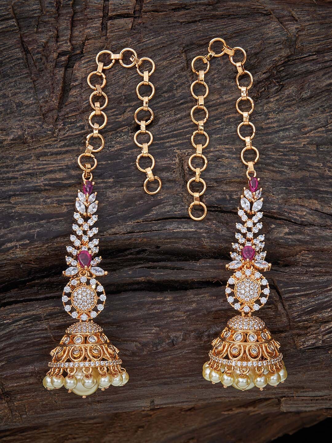 

Kushal's Fashion Jewellery Gold-Plated Contemporary Jhumkas Earrings, Red
