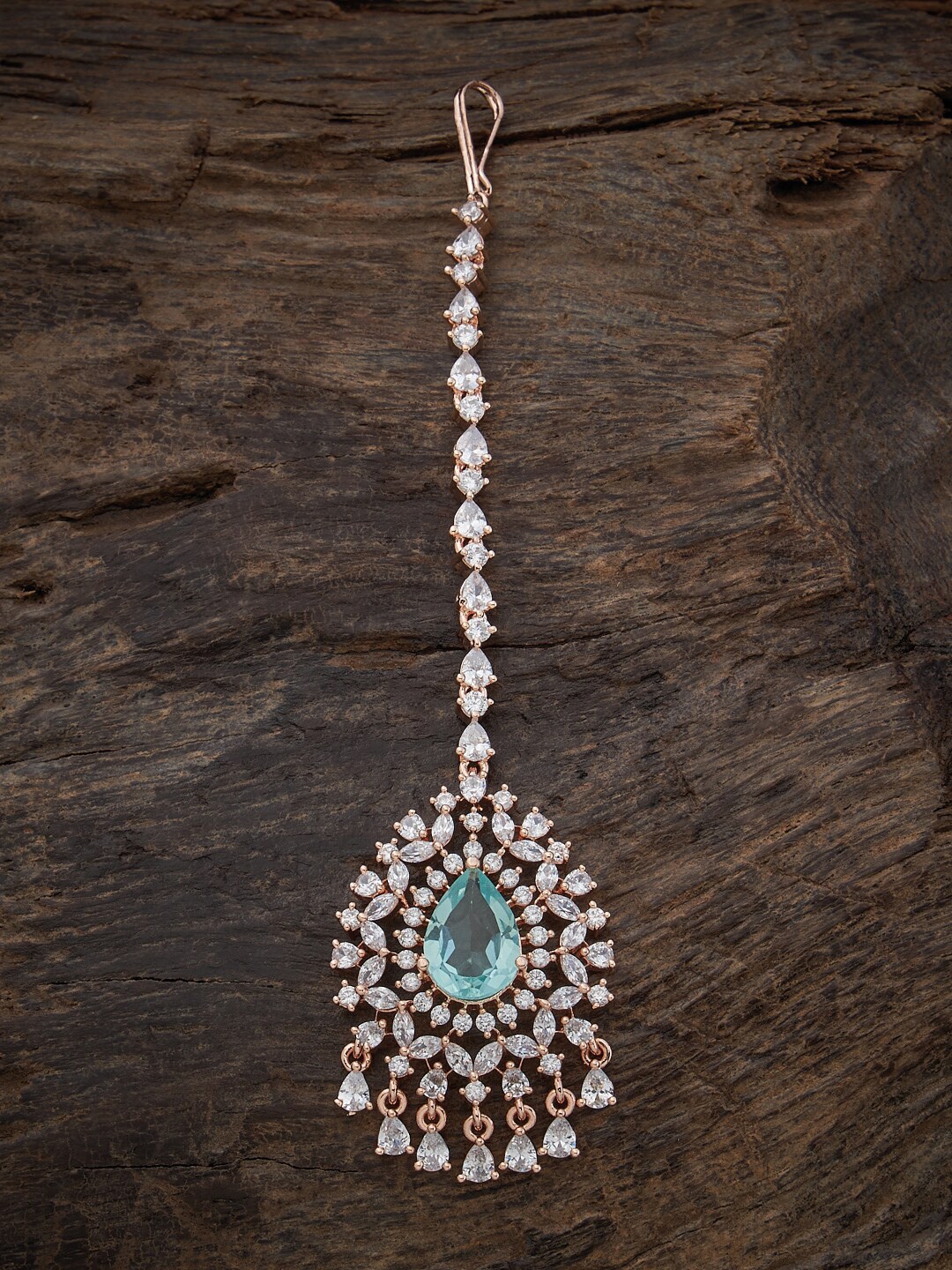 

Kushal's Fashion Jewellery Rose Gold-Plated CZ Studded Maang Tikka, Sea green